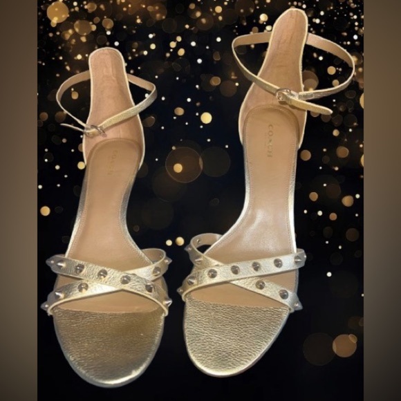 NWOT, Coach “May” Metallic Gold, Polished Pebble leather Shoe/Sandal sz 10 B - Picture 1 of 7